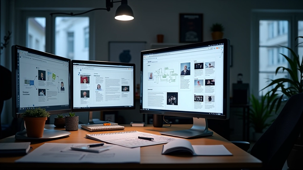 Studio di design moderno con schermi che mostrano layout di pagine web responsive e griglie di progettazione CSS