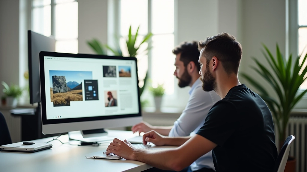 Studio di design web moderno con professionisti che lavorano su layout responsive